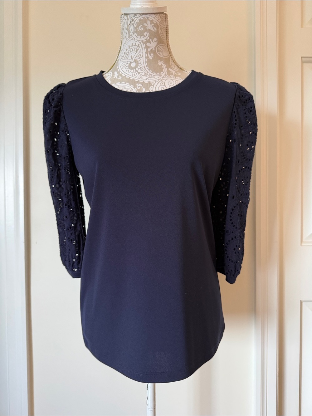 Karl Lagerfeld Navy blouse with eyelet sleeves